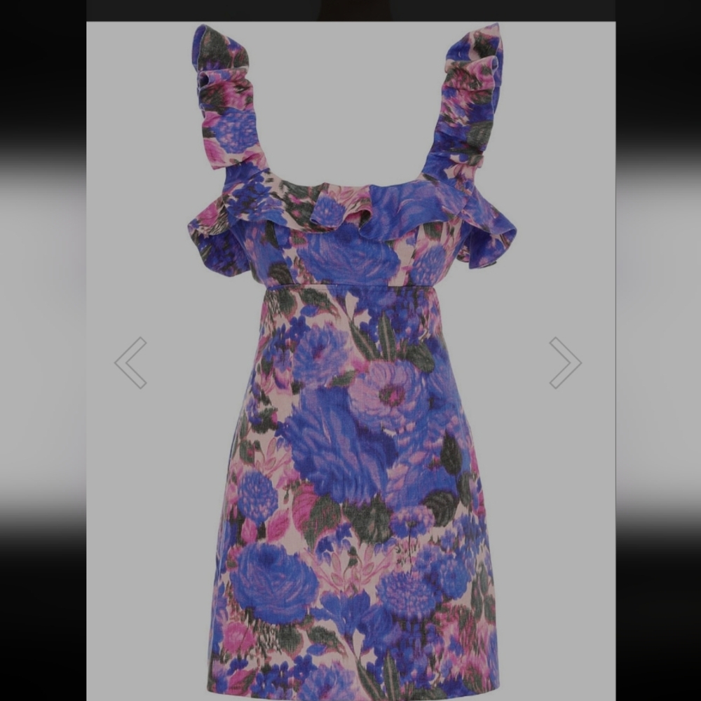 Zimmermann Floral Ruffle Dress in Blue and Pink - Picture 2 of 7